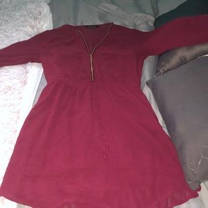 burgundy dress with gold zipper